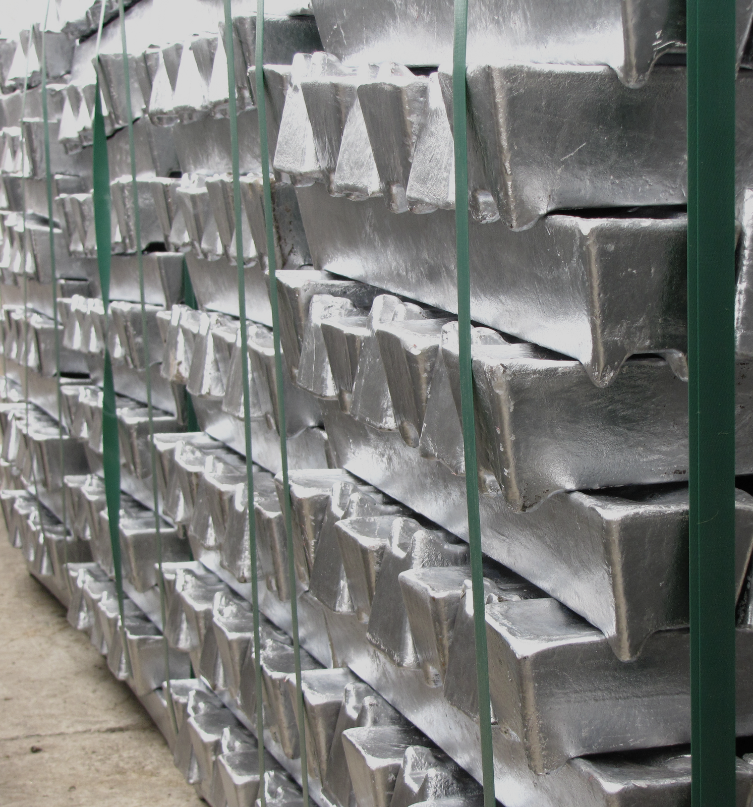 Stacked aluminum ingots ready for melt and cast